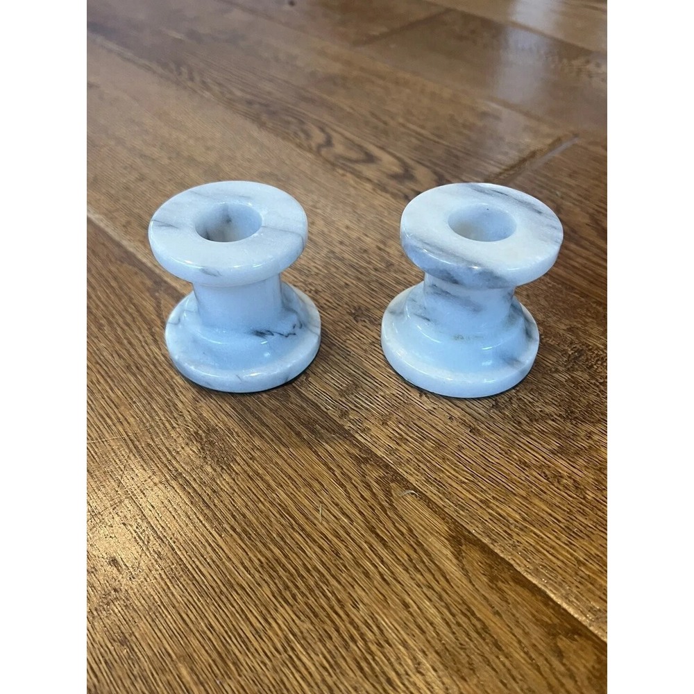 VINTAGE‎ Set Of 2 Biedermann Marble Candle Holders 2" Tall white And Grey